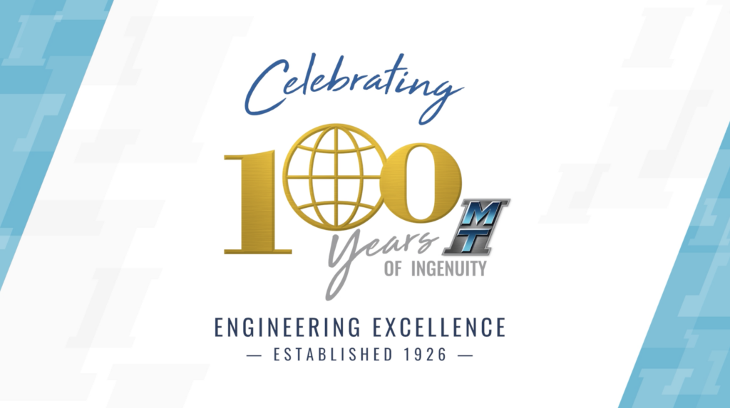 MTI centennial logo. Celebrating 100 years of ingenuity. Engineering Excellence - Established 1926.